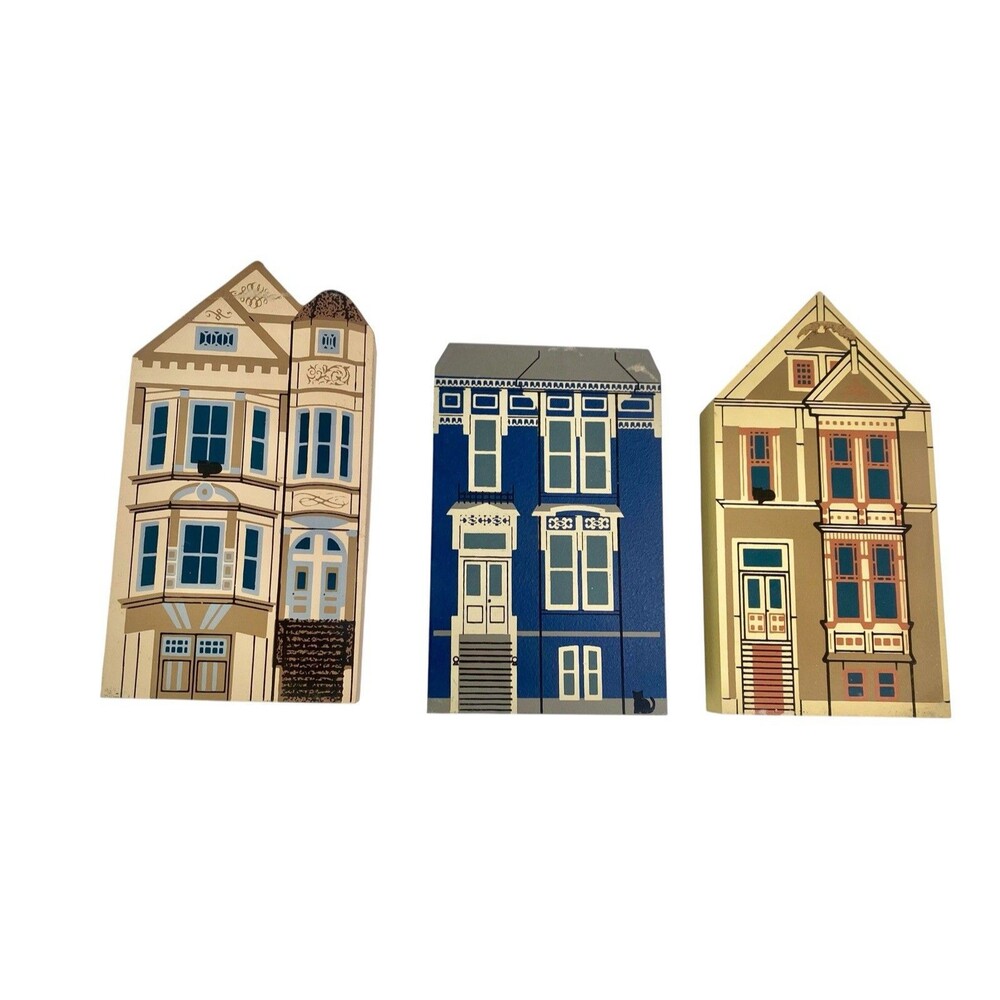 Painted Ladies Series Cat’s Meow Village 3 Houses 1993  Amanda Iris Elizabeth